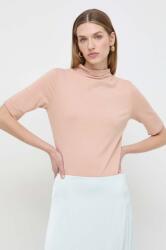 BOSS t-shirt női, félgarbó nyakú, bézs - rózsaszín XL