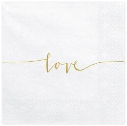 PartyDeco Салфетки - Love бели 33 x 33 см