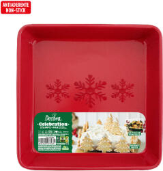 Decora Tava Patrata Calebration Rosu 24 x 24 x H 5 cm, Metal Antiaderent (80252)