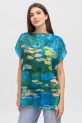 Shopika Summer Bluza de vara tip poncho din matase cu imprimeu model inspirat dupa Nuferii de Claude Monet Talie unica