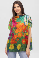 Shopika Summer Bluza de vara tip poncho din matase cu imprimeu flori rosii Talie unica