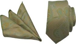 Onore Set 1 x Cravata slim, Onore, crem si verde, microfibra, 150 x 6.5 cm, model paisley si 1 x Batista, Onore, crem si verde, microfibra, 22 x 22 cm, mode