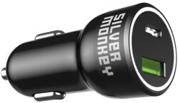 Silver Monkey SMA078 autós töltő 1xUSB-C 1xUSB-A 45W PD QC - fekete - bluedigital