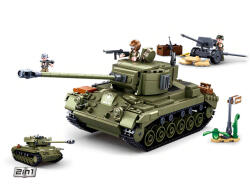 Sluban Army építőkészlet WWII N38-B0860 M26 Pershing M26 tank 2 az 1-ben és légelhárító ágyú 742 db (M38-B0860)