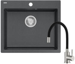 Quadron MORGAN 110 black diamond gránit mosogatótálca + Zegor SAP4-F090KB csaptelep fekete flexibilis kifolyócsővel