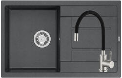 Quadron MORGAN 111 black diamond gránit mosogatótálca + Zegor SAP4-F090KB csaptelep fekete flexibilis kifolyócsővel