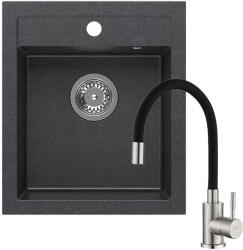 Quadron JOHNNY 100 black diamond gránit mosogatótálca + Zegor SAP4-F090KB rozsdamentes acél csaptelep fekete flexibilis kifolyócsővel