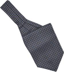 Onore Cravata ascot lata tip esarfa, Onore, gri, albastru si alb, matase, 128 x 14 cm, model cercuri