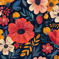 Takoy Viszkóz vászon 150cm színes virágok sötétkék alapon