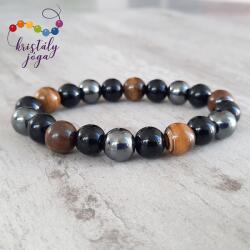 Kristály Jóga Shop Fekete obszidián, tigrisszem, hematit 10 mm-es ásvány karkötő