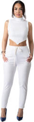 Pantaloni Chic Pantaloni Dama Antonia Din Bumbac Racoros De Vara Albi