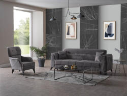  Set 3+2+1 Orlando Lada Depozitare Tapitat Catifea Gri (C2746) Canapea