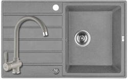 Laveo SRMA_511T - LAVEO Margarita 50 csepptálcás gránit mosogató 790X490 szürke + Laveo álló szürke csaptelep szett dugókiemelővel (SRMA_511T)