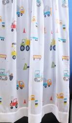 Gyerekmintás Autós fehér voila kész függöny markoló, traktor bordűrös 120x130cm (00999)