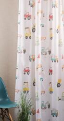 Gyerekmintás Autós fehér voila kész függöny markoló, traktor 250x150cm (00090)