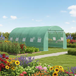  Solar de gradina, dimensiune 500x300x200cm, folie verde PE cu plasa 140g/mp UV, 1 usa, 10 ferestre, teava otel galvanizat de 19mm (AVX-USUZ15)