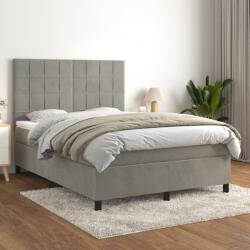 vidaXL Pat box spring cu saltea, gri deschis, 140x190 cm, catifea (3143019) - comfy