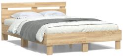 vidaXL Cadru de pat cu tăblie stejar sonoma 135x190 cm lemn prelucrat (3207443)