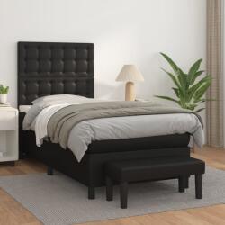 vidaXL Pat box spring cu saltea, negru, 90x200 cm, piele ecologică (3137641)