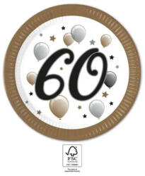 Procos Milestone, Happy Birthday 60 papírtányér 8 db-os 23 cm FSC PNN95617 (PNN95617)