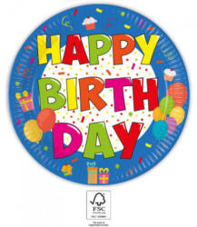 Procos Kokliko Happy Birthday papírtányér 8 db-os 23 cm FSC PNN93458 (PNN93458)