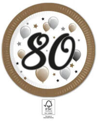 Procos Milestone, Happy Birthday 80 papírtányér 8 db-os 23 cm FSC PNN95642 (PNN95642)