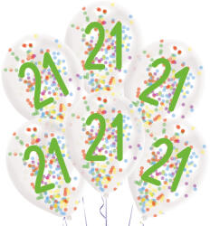 Amscan Happy Birthday 21 konfettis léggömb, lufi 6 db-os DPA9909838 (DPA9909838)