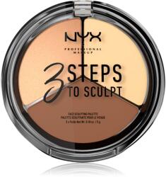 NYX Professional Makeup 3 Steps To Sculpt Púderes highlight és kontúr paletta árnyalat 02 Light 15 g