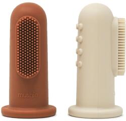 Mushie Finger Toothbrush ujjra húzható fogkefe gyermekeknek Clay/Shifting Sand 2 db
