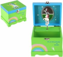 Teddies Dulap cutie de bijuterii unicorn care se joacă pentru întindere din lemn de sus cu balamale verde (TD00100033)
