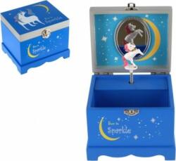 Teddies Dulap cutie de bijuterii unicorn care joacă pentru întindere din lemn de sus cu balamale, albastru (TD00100032)