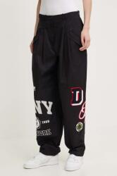 DKNY pantaloni de bumbac HEART OF NY culoarea negru, drept, high waist, D2B4A101 PPYH-SPD0A6_99X (D2B4A101)