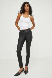 IRO pantaloni de piele femei, culoarea negru, mulata, high waist PPYH-SPD0IO_99X