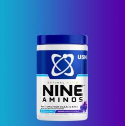 USN - Nine Aminos - Full Spectrum Bcaas & Eaas With Coconut Water Powder - 330 G - Grape Fizzy