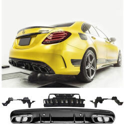  Mercedes Benz W205 S205 2014-2018 AMG LINE-hoz C63 AMG LCI stílusú utángyártott lakk fekete hátsó diffúzor fekete króm kipufogó végekkel