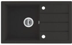 Laveo RINA csepptálcás szemcsés fekete mosogató, automata dugókiemelős, helytakarékos szifonnal (SRP_711T) - mosibolt