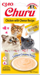 Inaba Foods INABA CIAO Churu Piure, Pui cu Brânză, recompense lichide fără cereale pisici, topping cremos, 14g x 4