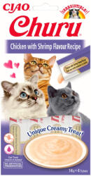 Inaba Foods INABA CIAO Churu Piure, Pui și Creveti, recompense lichide lichide fara cereale Pisici, topping cremos, 14g x 4