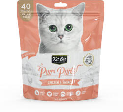 KIT CAT KIT CAT Purr Puree, Pui și Somon, plic, punguță recompense fără cereale pisici, (piure), multipack, 15g x 40buc