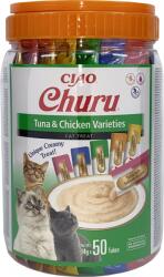 Inaba Foods INABA CIAO Churu Piure, Ton și Pui, 5 arome, pachet mixt, recompense lichide fără cereale pisici, topping cremos, 14g x 50