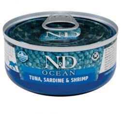 N&D &D Ocean, Ton și Sardine, conservă hrană umedă fără cereale pisici, (în sos), 70g