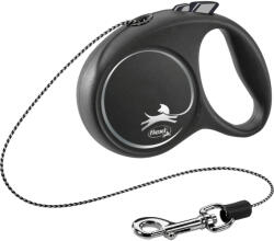 flexi FLEXI Black Design, lesă șnur retractabilă câini, poliester, argintiu, XS(8kg, 3m)