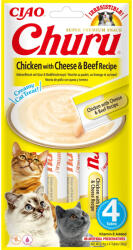 Inaba Foods INABA Churu Pui, Brânză și Vită, plic, tub recompense fără cereale pisici, (piure), 56g