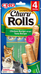 Inaba Foods INABA Churu Rolls, Pui și Ton, punguță recompense fără cereale pisici, semimoist, 40g