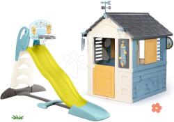 Smoby Set căsuță stație meteorologică și tobogan 2, 3 m cu apă Cele patru anotimpuri 4 Seasons Playhouse Smoby și coș de baschet cu un joc de apă (SM810731-3) Casuta pentru copii