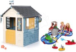 Smoby Set căsuță stație meteorologică cu joc de apă și cascadă Cele patru anotimpuri 4 Seasons Playhouse Smoby și o barcă cu motor cu tun de apă și bărci cu pânză (SM810731-11) Casuta pentru copii