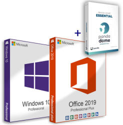 Microsoft Windows 10 Pro + Office 2019 Professional Plus (Online aktiválás) + Panda Dome Essential (3 eszköz / 1 év) Family Pack (Elektronikus licenc)