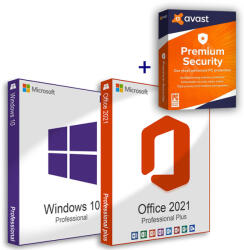 Microsoft Windows 10 Pro (Retail) + Office 2021 Professional Plus (Online aktiválás) + Avast Premium Security (1 eszköz / 1 év) (Elektronikus licenc)