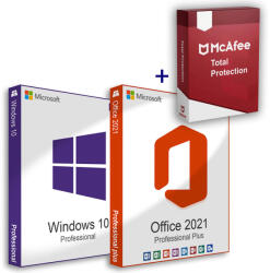 Microsoft Windows 10 Pro (Retail) + Office 2021 Professional Plus (Online aktiválás) + McAfee Total Protection (5 eszköz / 1 év) Family Pack (Elektronikus licenc)