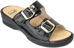 Scholl Mietta Buckle női bioprint csatos papucs fekete lakk F31399-1004 07326